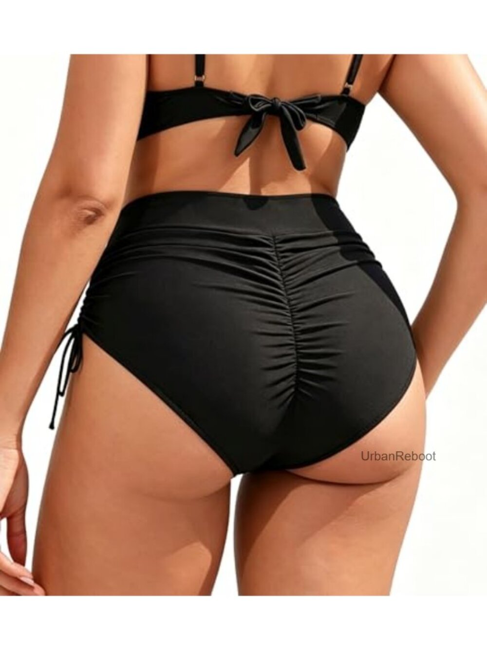 Plus Size High Waisted Ruched Tummy Control Bikini Bottoms Swim Briefs